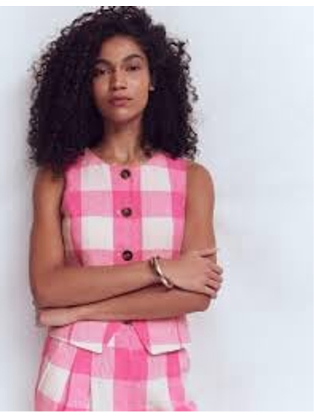 NWT Boden Pink Punch Gingham Linen Waistcoat Vest